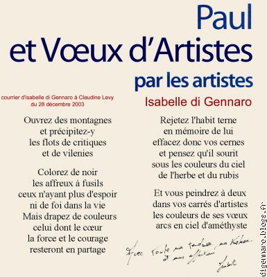 texte �crit pour Claudine au d�c�s de son mari Paul LEVY en 2003
